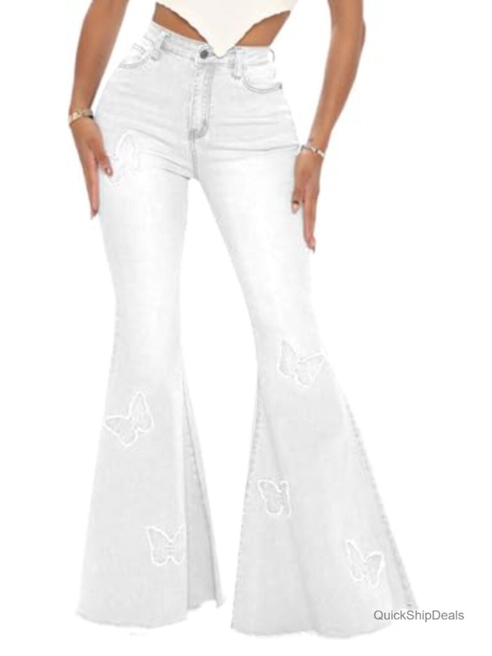 Women's High Waisted Flared Bell Bottom Jeans Raw Hem Wide Leg Denim Pants